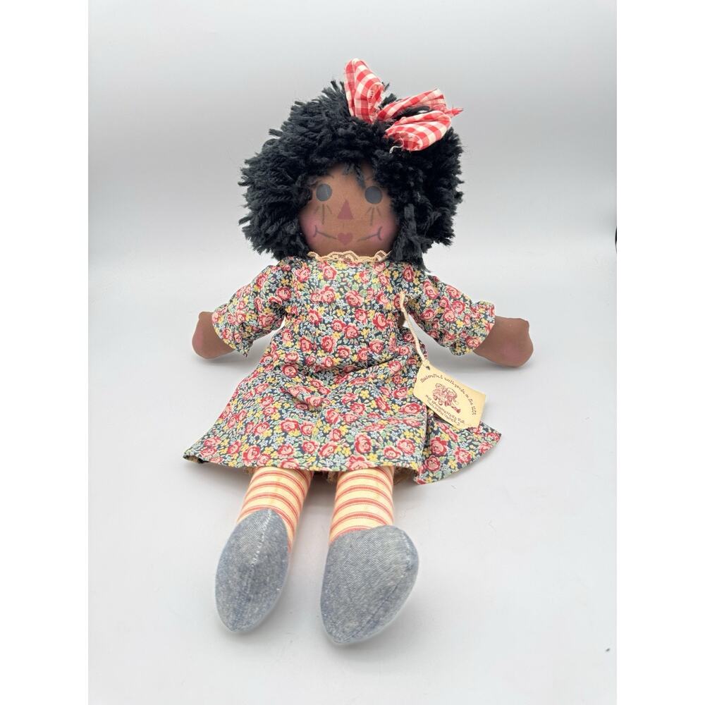 Vintage Raggedy Ann Black African American 19" Rag Doll Set Folk Art Handmade